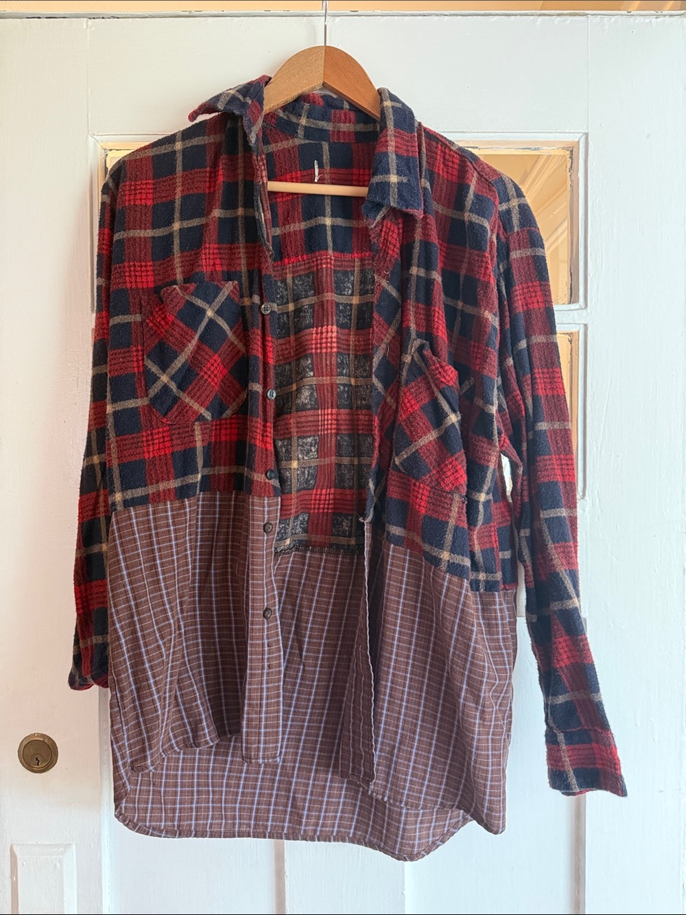 Urban Outfitters Plaid Patchwork Button-Up button down - Red & Navy